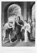 KING SAUL SHOWS DAUGHTER MERAB TO DAVID GOLIATH ~ 1847 Bible Art Print Engraving