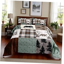 Rustic Farmhouse Kids Comforter Set Size,Deer Antlers Bear Queen Adventure 11