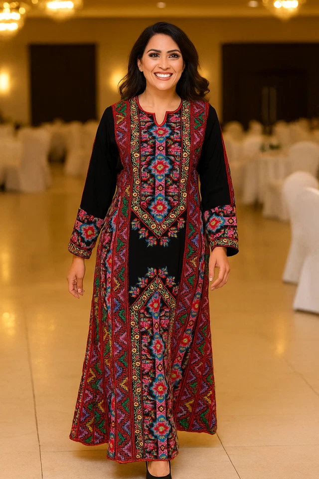 Autêntico Vestido Palestino Thoub Abaya Bordado à Mão | Vestido Formal Cultural - Imagem 4 de 4