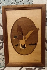 Vintage Nelson Hudson RiverInlay Wood Marquetry Art of a Duck in Flight