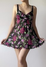 Vintage Y2K Betsy Johnson Intimates Rose Babydoll Slip Dress S Lingerie Coquette