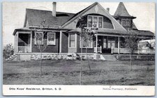 Postcard SD Britton South Dakota Otto Kaas Residence Dakins Pharmacy Pub D45