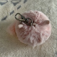 Pink Faux Fur Cat Key Chain Charm Women Solid Animal Theme