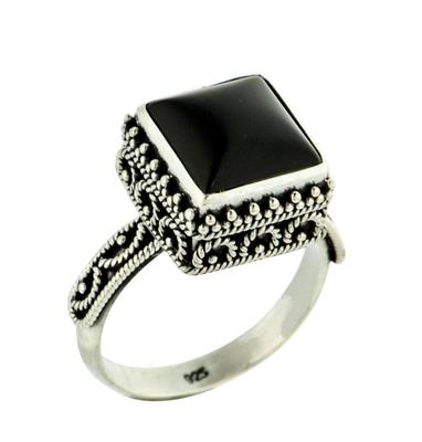Handwerklich gefertigter STERLING SILBER 925 Onyx Ring aus Bali, Indonesien Gr. 7