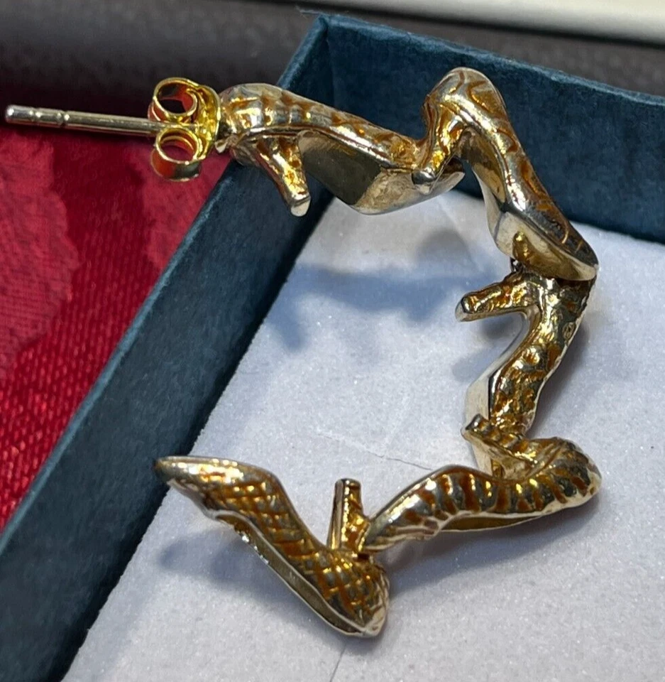 Brincos vintage raros de prata esterlina 925 ouro 18K lavagem chuva salto alto aro J - Imagem 2 de 4