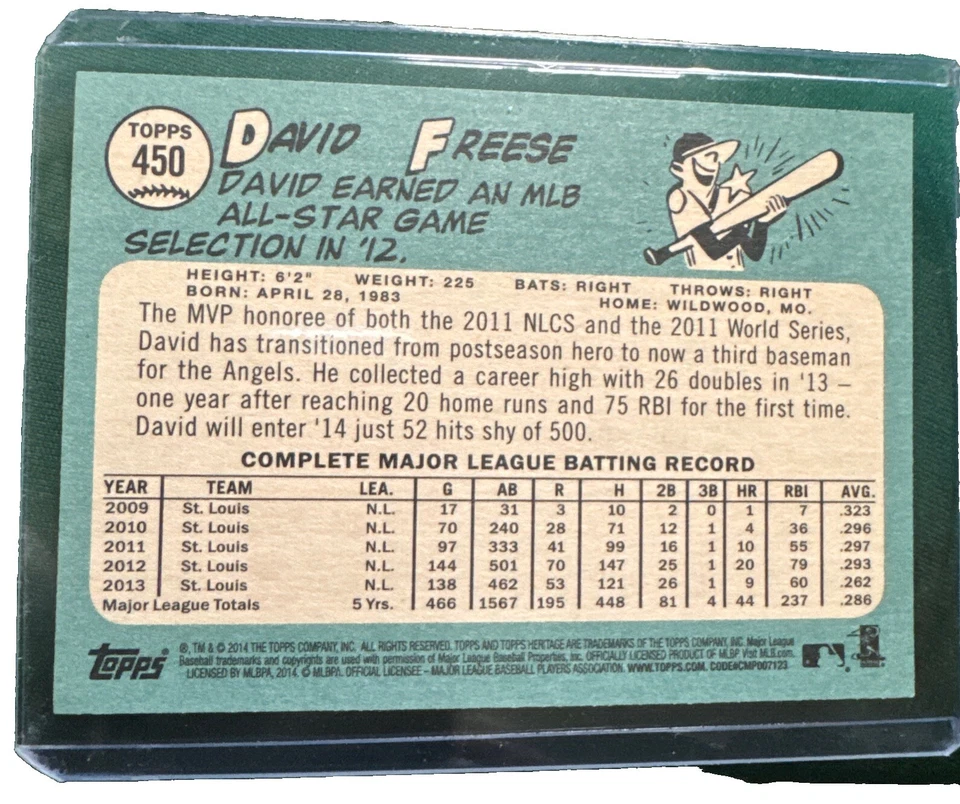2014 Topps HERITAGE Short Print DAVID FREESE  # 450   MINT - Image 2 of 2
