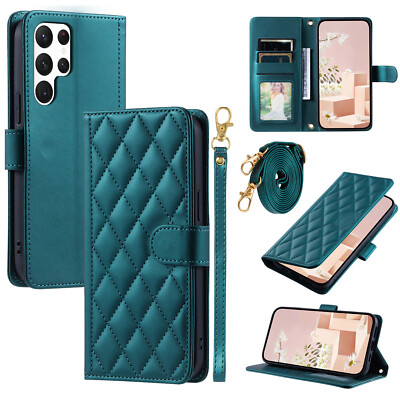 For Samsung Galaxy S24 S23 S22 S21 Luxury Leather Crossbody Wallet Phone Case