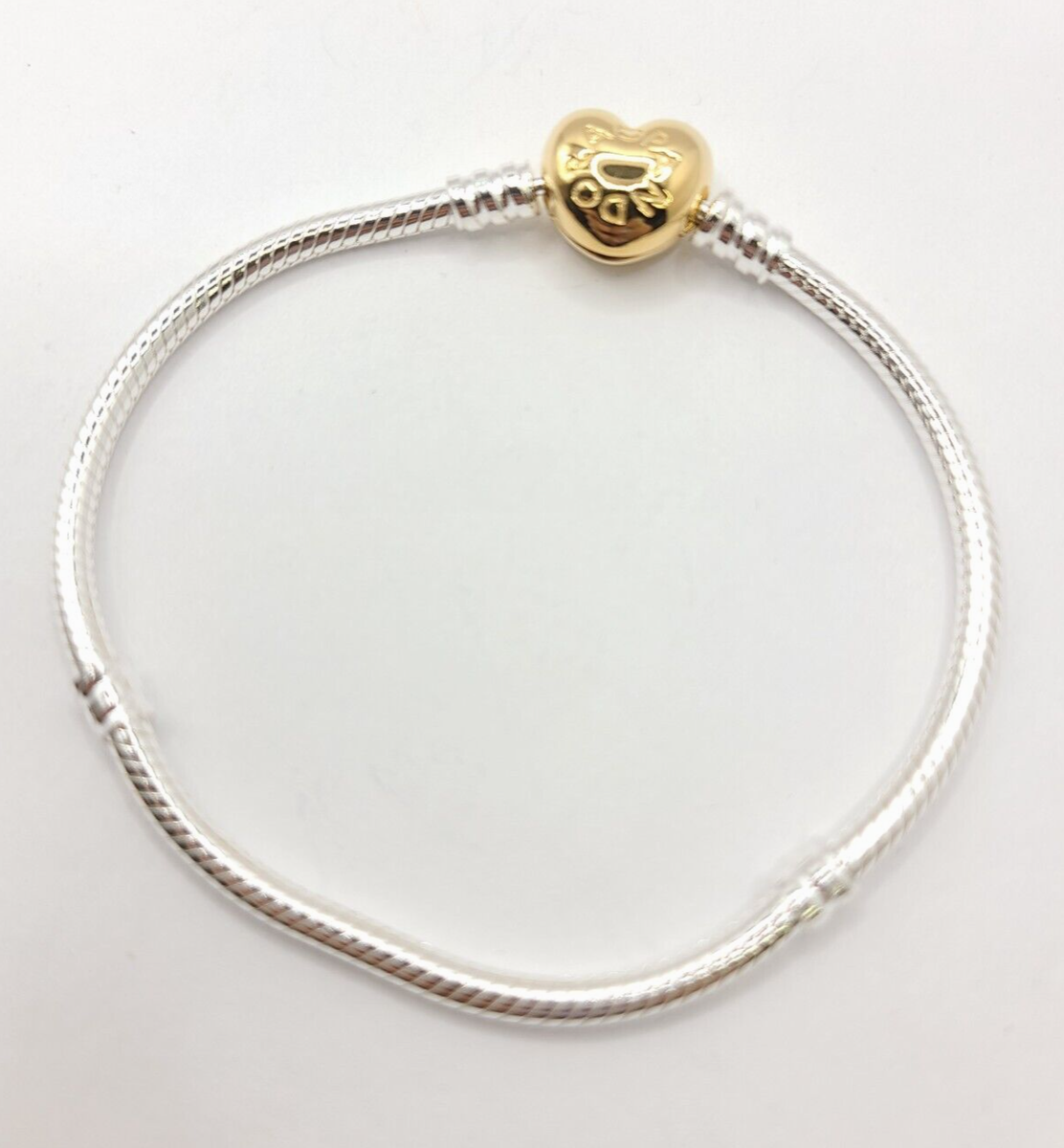 Pandora Moments Two-tone Heart Clasp Snake Chain Bracelet 568707C00 18cm 