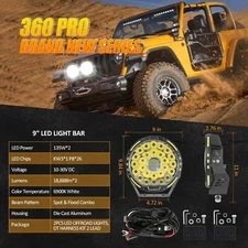 AUXBEAM 7"/9"INCH 360-PRO 720W Round LED Work Light Bar Offroad ATV UTV Fog Lamp