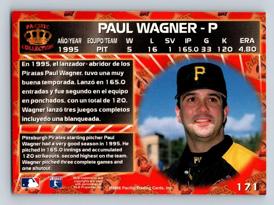 Paul Wagner 1996 Pacific Crown Collection #171 Pittsburgh Pirates - Image 2 of 2
