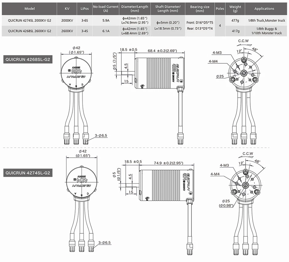 HOBBYWING QuicRun 150A 3-6S Brushless ESC 2000KV 2600KV Motor for 1/8 RC Car - Image 4 of 4