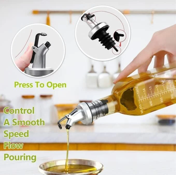 Paquete de 5 boquillas de aceite, dispensador de tapón de botella de vinagre de aceite de oliva, botella a prueba de fugas Foto 3 de 4