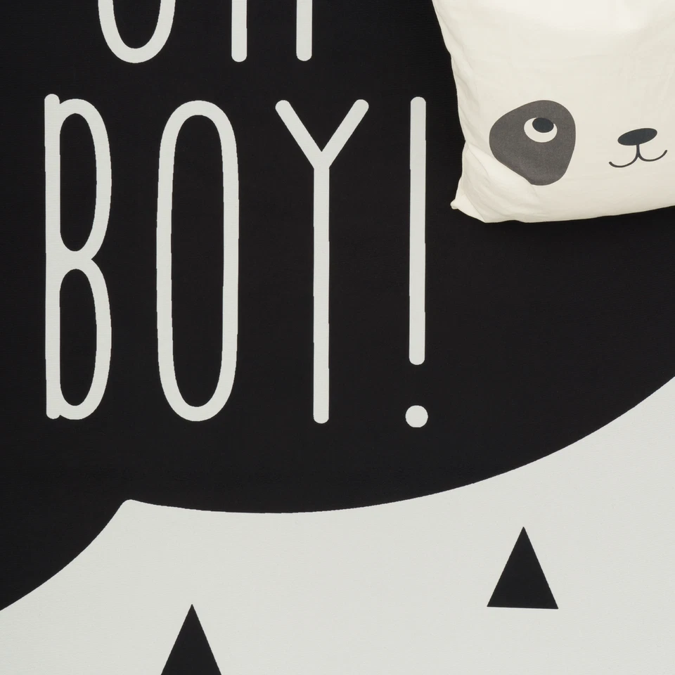 Kinderteppich Kinderzimmer Jungen Babyteppich Spruch Trend Schwarz Weiß - Bild 3 von 4