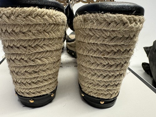 White House Black Market Kindra Laser Cut Black Espadrille Wedges Women's 8 - Picture 10 of 14