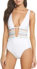Isabella Rose Womens Crystal Cove One Piece Swimsuit White Size Large