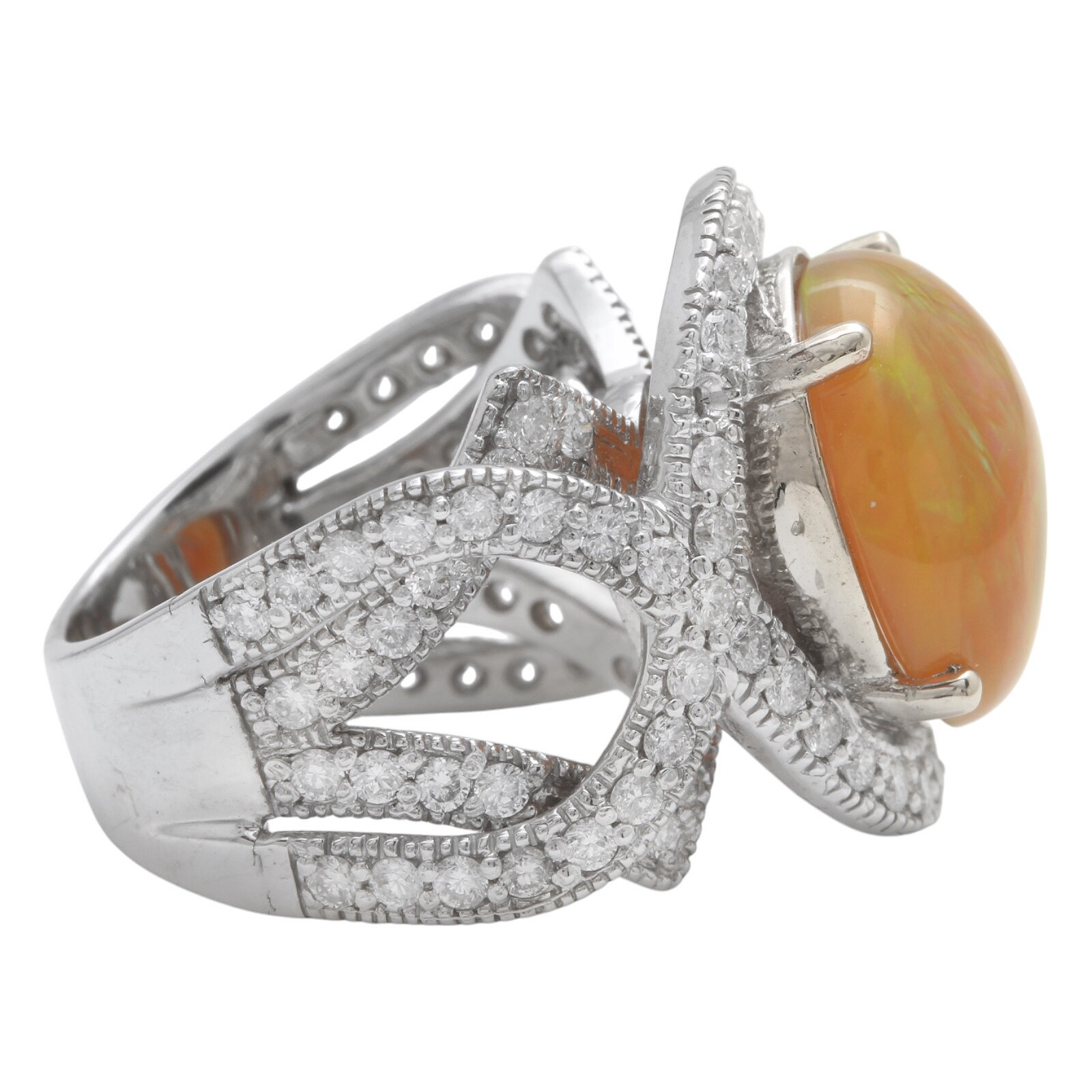 6.80Ct Natural Ethiopian Opal and Diamond 14K Solid White Gold Ring image 3