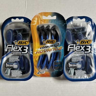 Lot Of 3: 2 Bic Flex 3 & 1 Bic Comfort 3 Advance Razors( 12 Razors Total)