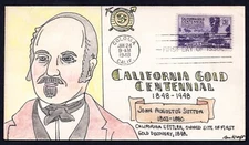 US 1948 SC. #954 HAND DRAWN FDC CALIFORNIA GOLD CENTENNIAL BY BEN KRAFT RARE
