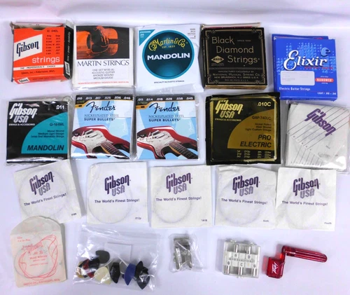 Vintage Guitar Mandolin Strings Lot of 16 and Accessories Picks Gibson Fender
