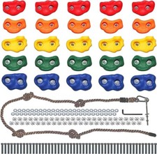 Rock Wall Stones Kit with 8 FOOT ROPE Jungle Gym 25 Colorful Climbing Holds Set