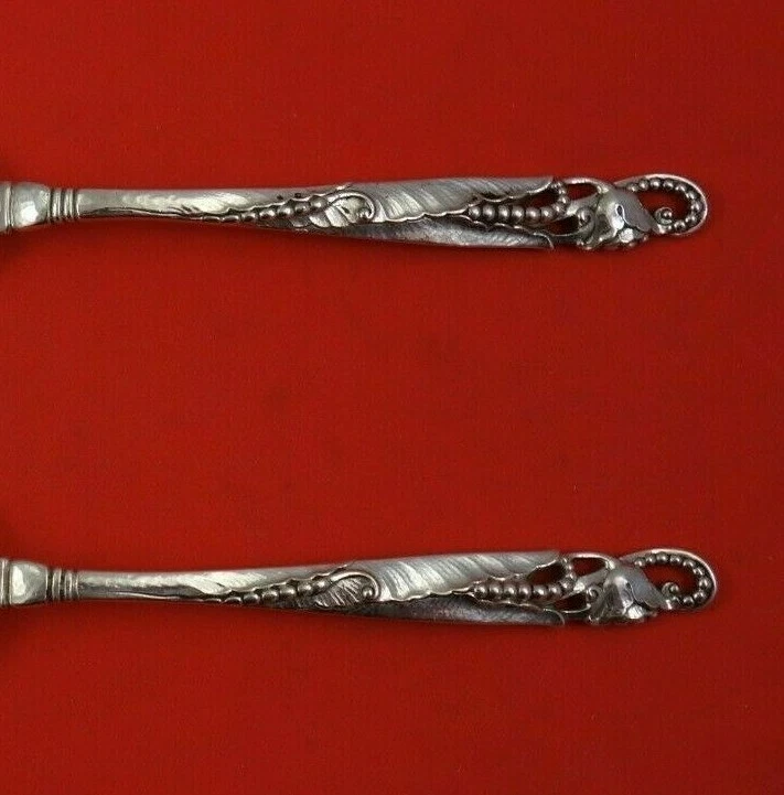 Juego de servir ensalada de plata esterlina Meriden Britannia 2 piezas hoja fundida y flor 8" Foto 3 de 3