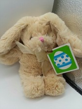 Easter Pastel Bunny Plush Beige Bow/Beige 9 Inches Tall Very Soft.