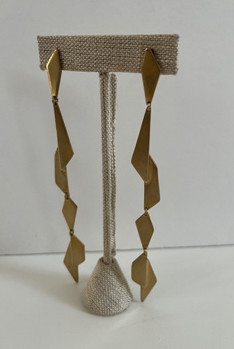Robert Lee Morris Matte Gold Plate Architectual Long Drop Earrings - Picture 2 of 5