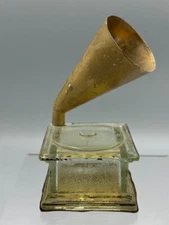 c 1915 Graphophone PHONOGRAPH Glass Record CANDY CONTAINER Antique E&A 576
