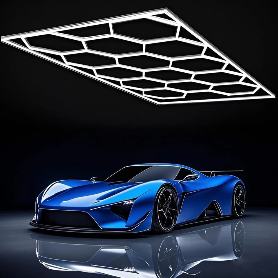 14er Hexagon Waben LED Licht Superhelle KaltWeiß LED Garage Werkstatt mit Rahmen - Bild 1 von 4
