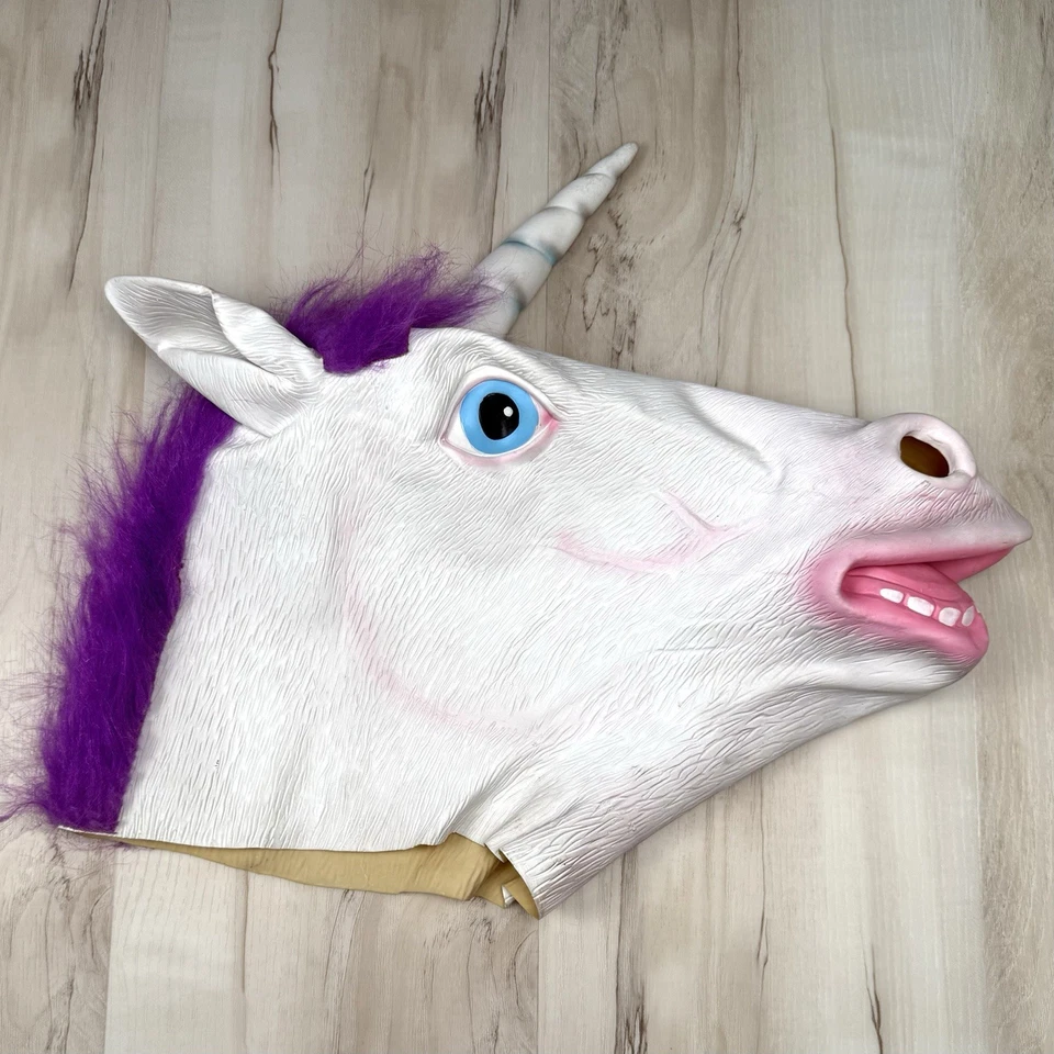 Adult UNICORN Horse Full Head LATEX MASK Halloween Cosplay White Purple Mane EUC - Image 4 of 4