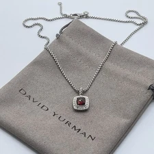David Yurman Petite Albion Pendant Necklace Garnet & Diamonds 16-17'