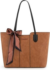 Women Large Vegan Leather Tote Bag Shoulder Handbag Top Handle Purse Work Brown