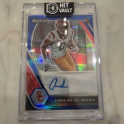 2021 Panini Prizm Draft Picks Amon-Ra St. Brown DPA-AMR Blue Prizm 1/149 Auto RC