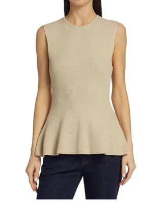 Toteme Contour Rib-Knit Peplum Top Beige Size XS Retail $420