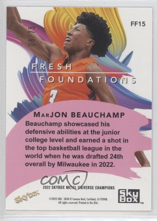2022 Skybox Metal Universe Champions PMG Pink /75 MarJon Beauchamp Rookie RC - Image 2 of 2