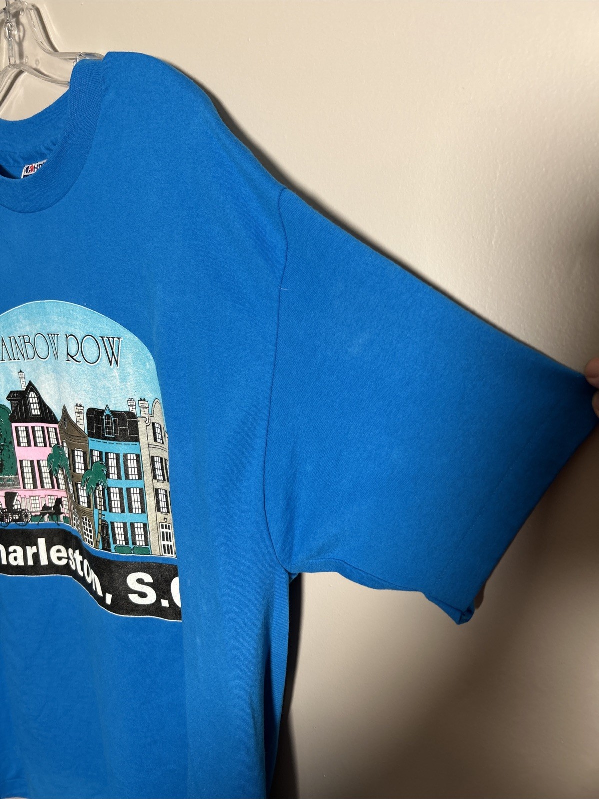 Camicia blu Hanes vintage anni 90 fila arcobaleno uomo XL Charleston SC punto singolo