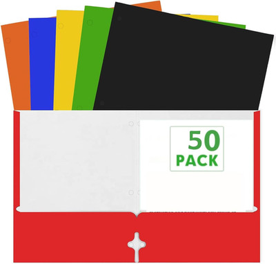 Heavy-Duty Pocket Folders for 3 Ring Binders - 50 Pack in 6 Colors