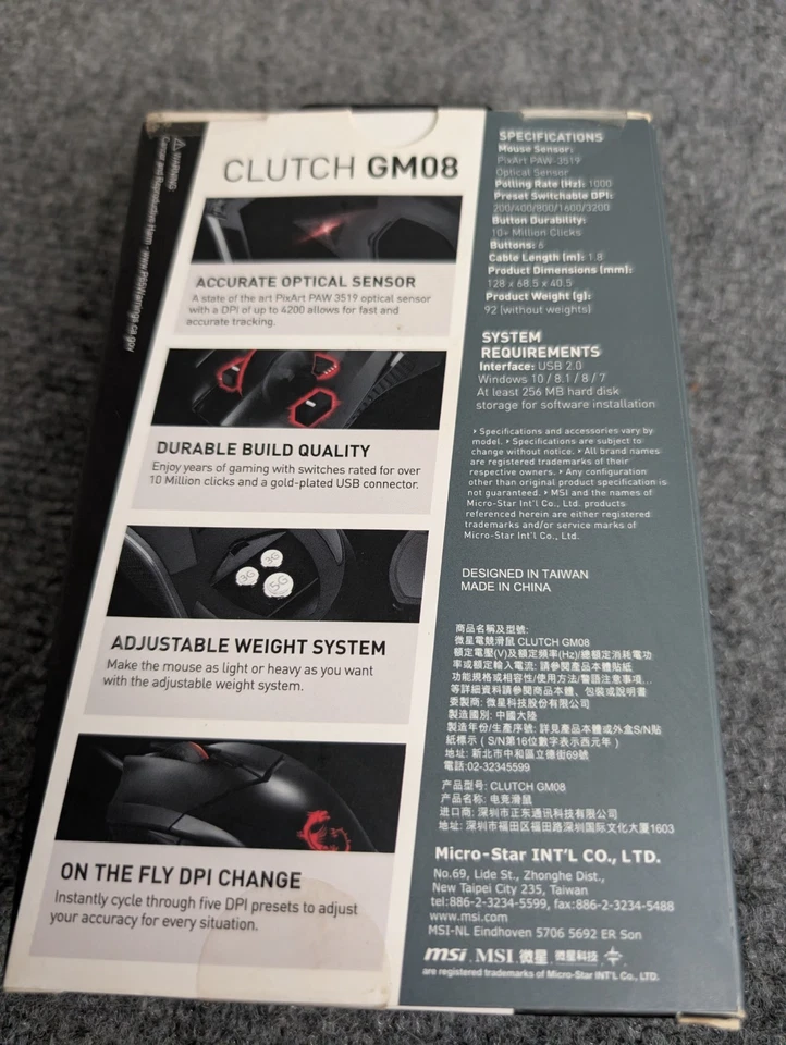 MSI Clutch GM08 Gaming Mouse, 4200 DPI Optical Sensor 3,Red LED Lighting - BLACK - Image 4 of 4