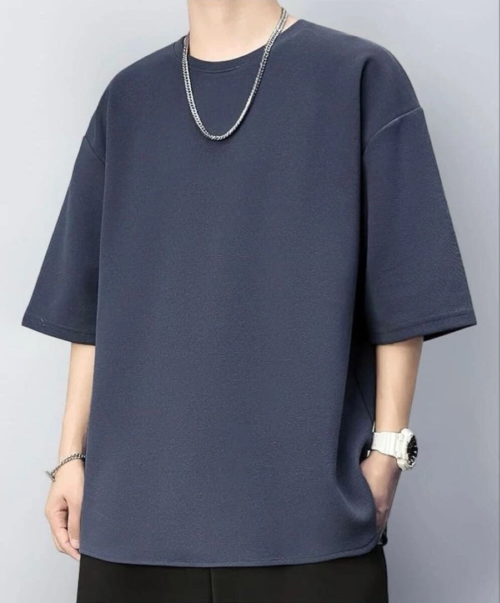 Men s T shirt Short Sleeve Cool Touch Oversized Breathable 7 8 Sleeve Navy XL