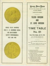 NICKEL PLATE ROAD NKP ETT TIMETABLE TOLEDO & ST. LOUIS DIVS. #81  4-28-1963.