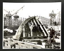 1950s Shipyard Boatyard Worker Men Building Boat Hull Metal Frame Press Photo
