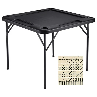 Mahjong Table 4 Player Folding Card Table & 4 Cup Holders Chip Trays Black - Image 1 of 4