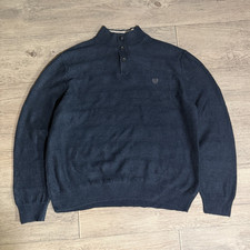 Chaps Herren Strickpullover blau Henley Stehk...