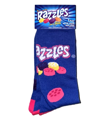 Razzles Gum Adult Unisex Retro Design Novelty Funny Crew Socks. NWT. Size 8-14 - Image 1 of 4