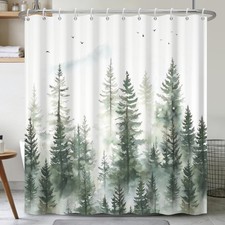 Serene Forest Landscape Shower Curtain Misty Woodland Waterproof 71x74 Inch