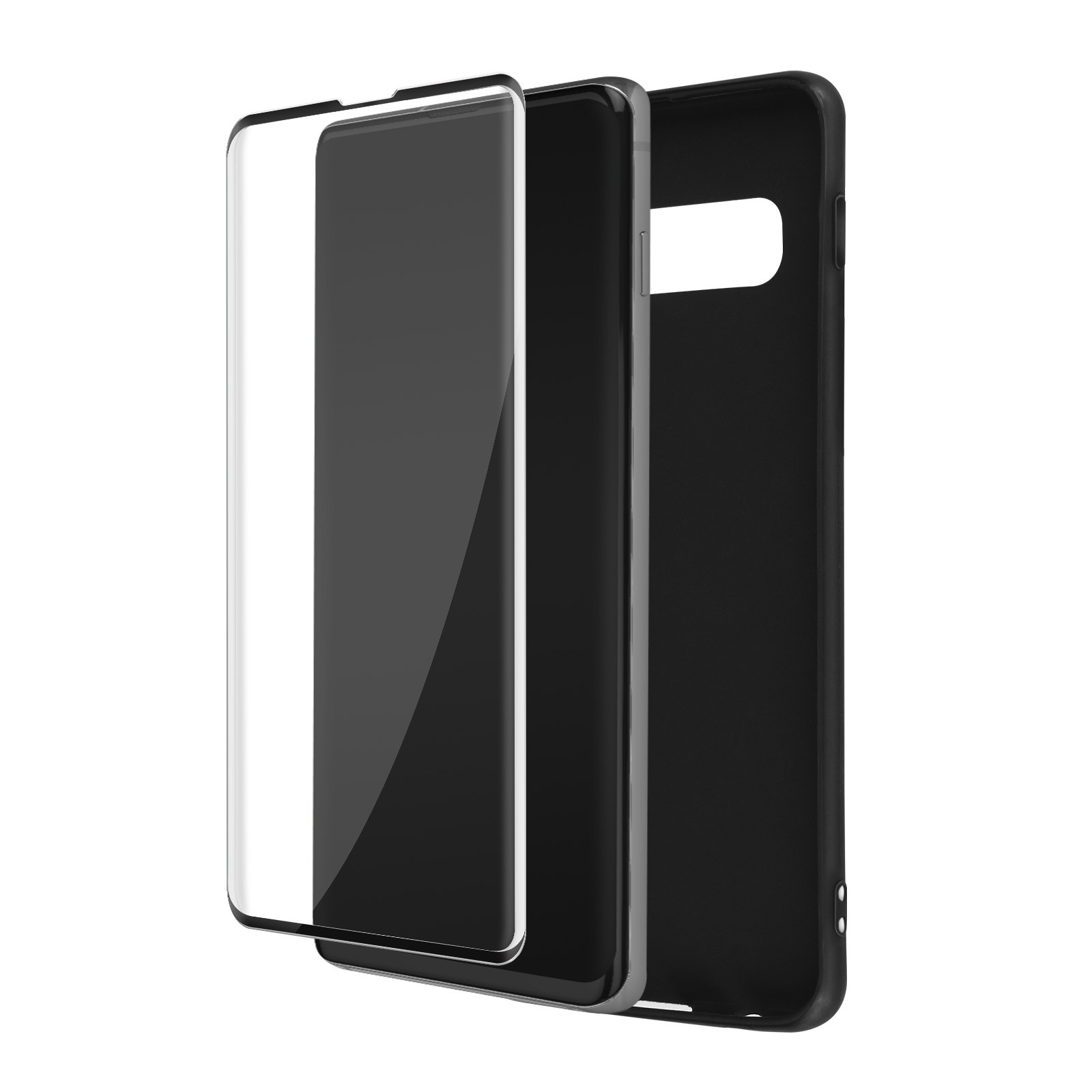 Kit Galaxy S10 protection 360 avec coque noire et film écran antichoc