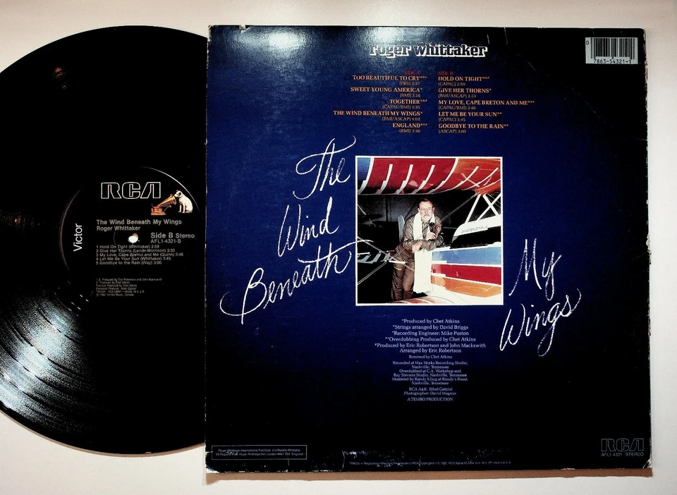 Roger Whittaker - The Wind Beneath My Wings LP Record 1982 RCA Folk 33RPM Foto 2 de 2