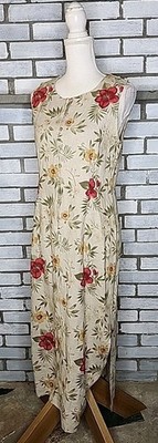 Vintage Petite Focus Sleeveless Floral Linen Blend Shift Dress Sz 12P Multicolor
