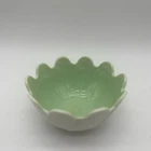 Vintage Anchor Hocking Scalloped Green and White Milk Glass Lotus Bowls 4 1/2”