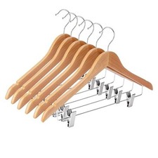 Wooden Hangers with Adjustable Heavy Duty Clips - Pack Pants, Skirt, 12 Natural